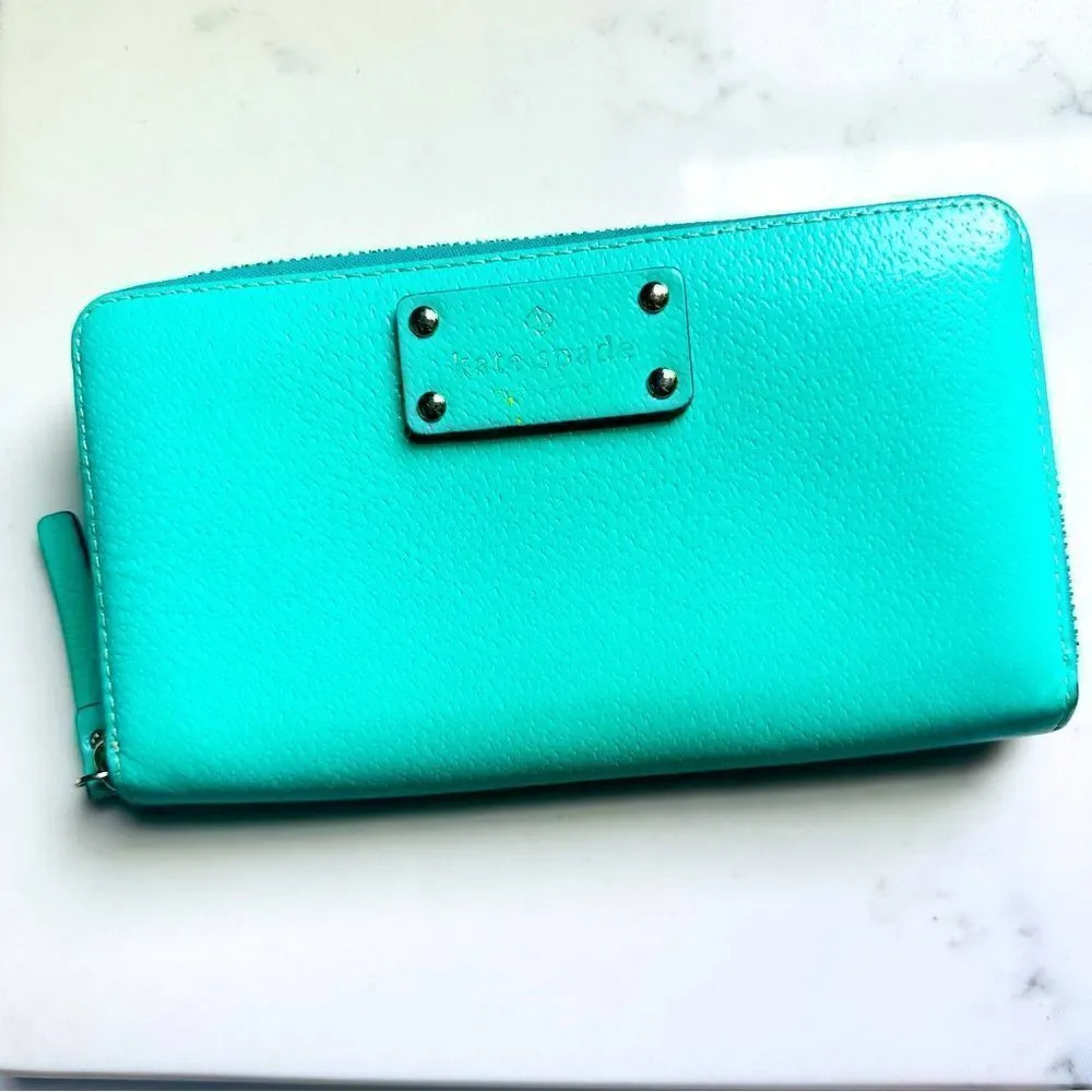 Kate Spade Zip Around Neda Wellesley Robin Egg Blue Leather Givernyble